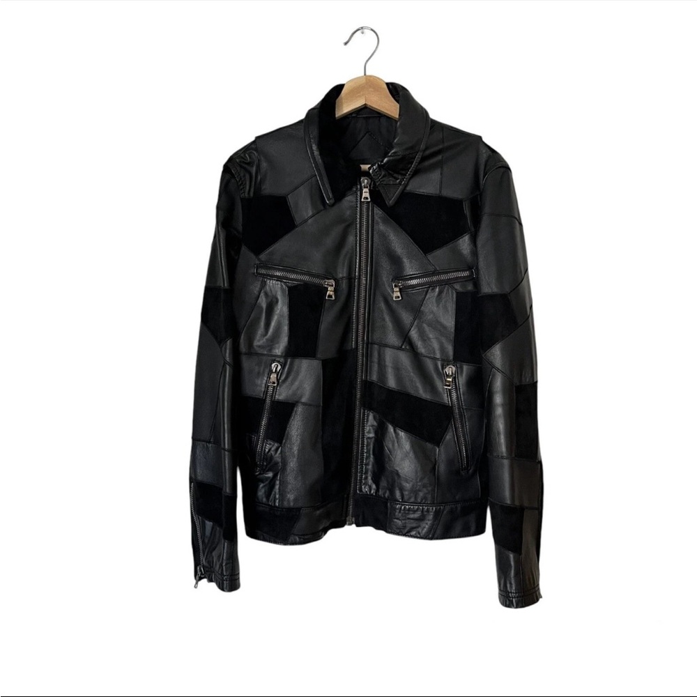 Japanese Brand Maniac Works Men's Black Patchwork Leather Single Rider Jacket